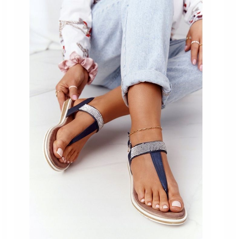 S.Barski Chinelos de sandálias com zircônias S. Barski 701-12 azul marinho castanho 2