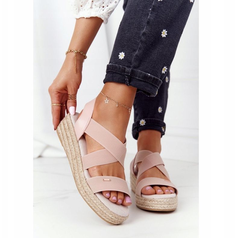 Sandálias de cunha com nervuras Big Star HH274413 rosa 2