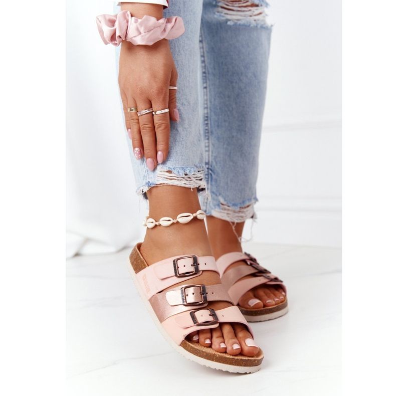 Chinelos de couro perfilado Big Star HH274586 rosa-cobre 2