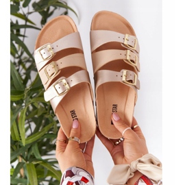 Chinelos com perfil de couro Big Star HH274585 Bege e dourado 1