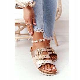 Chinelos com perfil de couro Big Star HH274585 Bege e dourado 2