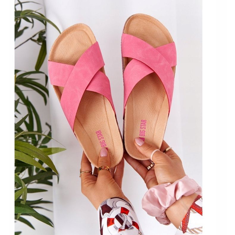 Chinelos de couro perfilado Big Star HH274597 fúcsia rosa 1