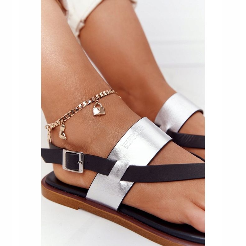 Sandálias de couro chinelos Big Star HH274712 preto e prata 1