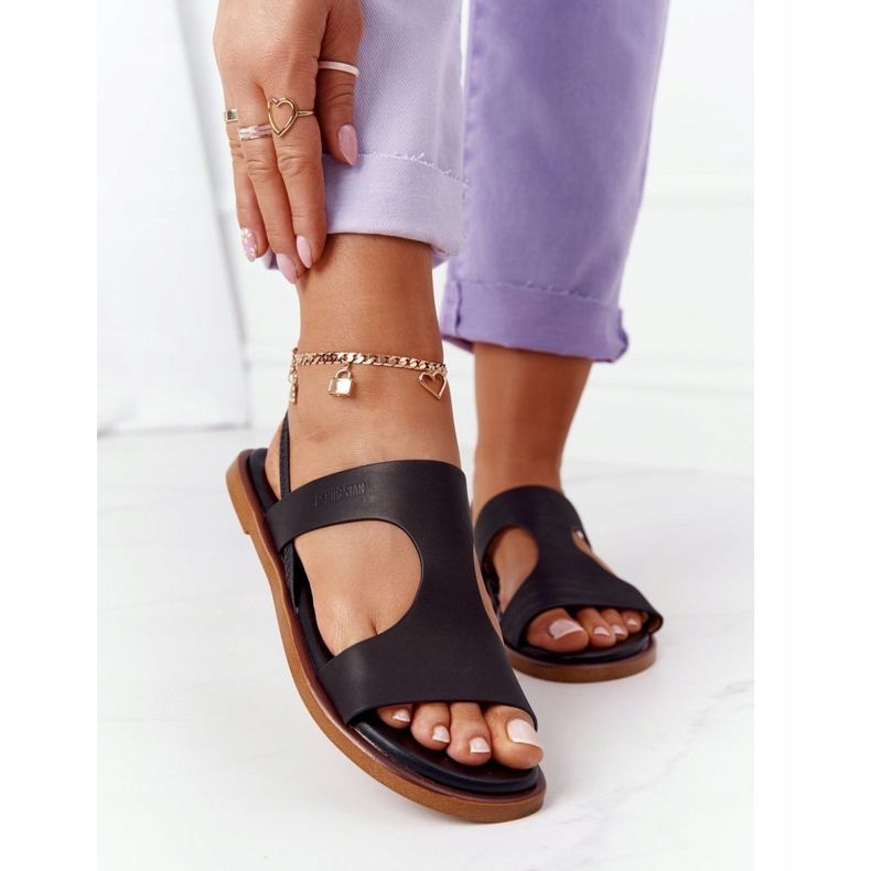 Sandálias de couro com punho Big Star HH274715 pretas preto 2