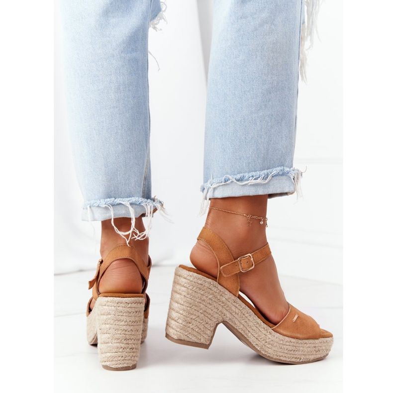 Big Star Sandálias de salto alto com camelo grande estrela trançado HH274394 marrom 2