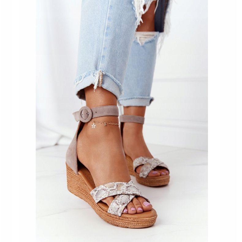 Sandálias de cunha de camurça Maciejka 04565-04 Bege-Ouro 1