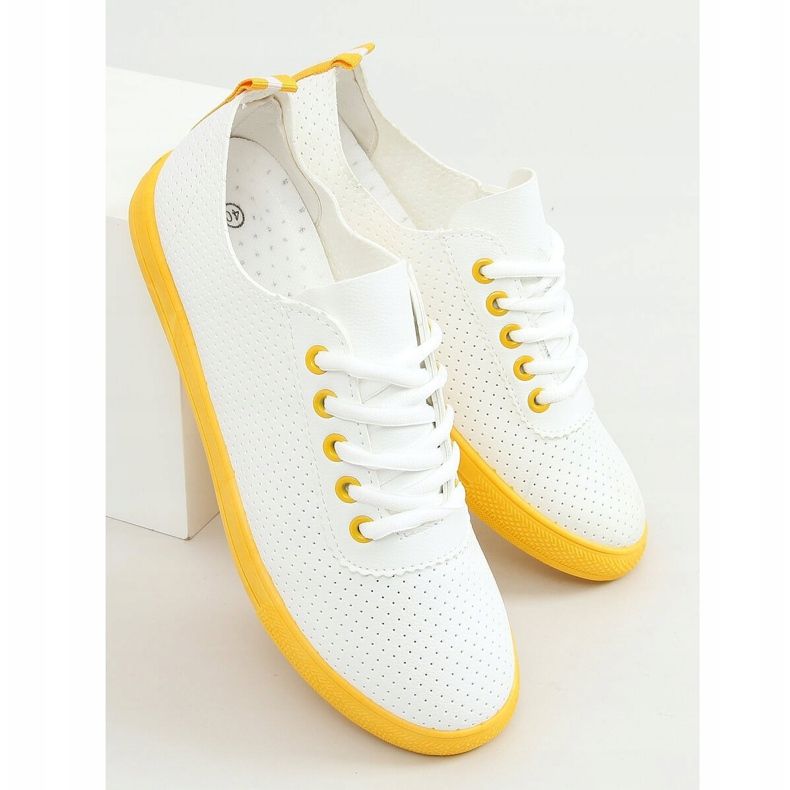Tênis feminino com atacadores, branco e amarelo LA44 Amarelo 1