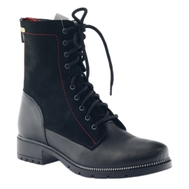 Botas de couro para mulheres Kazkobut 2809 botas pretas preto vermelho 1