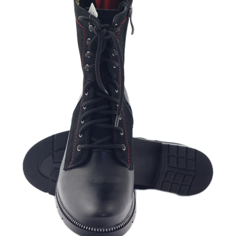 Botas de couro para mulheres Kazkobut 2809 botas pretas preto vermelho 5
