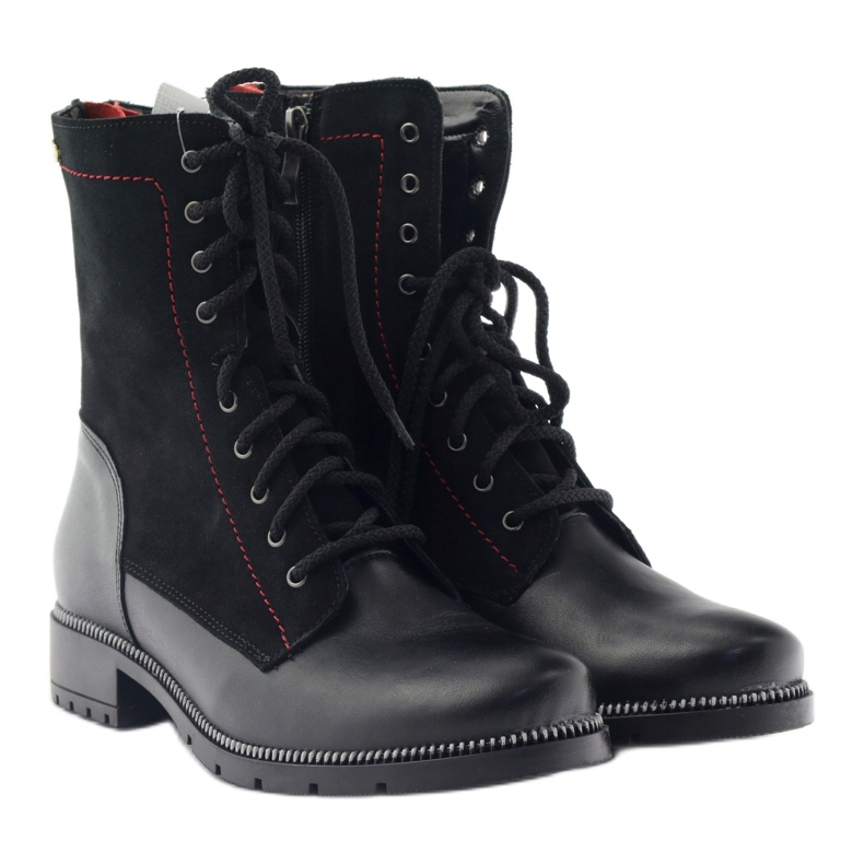 Botas de couro para mulheres Kazkobut 2809 botas pretas preto vermelho 6