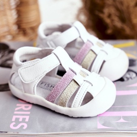 Apawwa Sandálias infantis com Velcro Glitter White Ontario branco rosa dourado 1