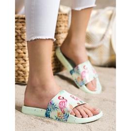 Bona Chinelos elegantes com um flamingo verde 2