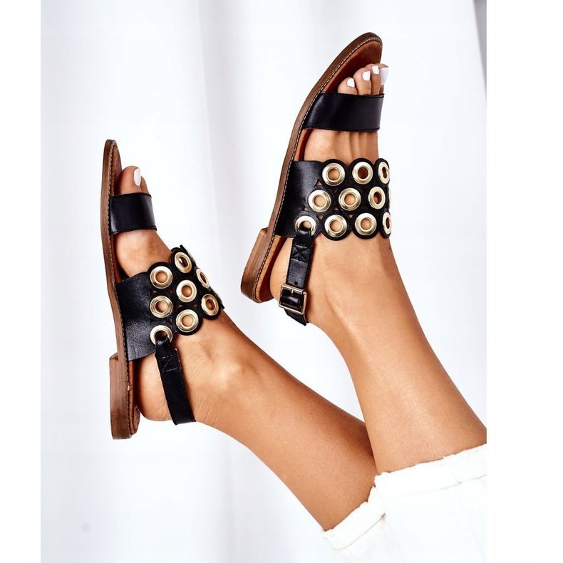 Lewski Shoes Sandálias de couro perfurado sapatos Lewski 3042 preto 1