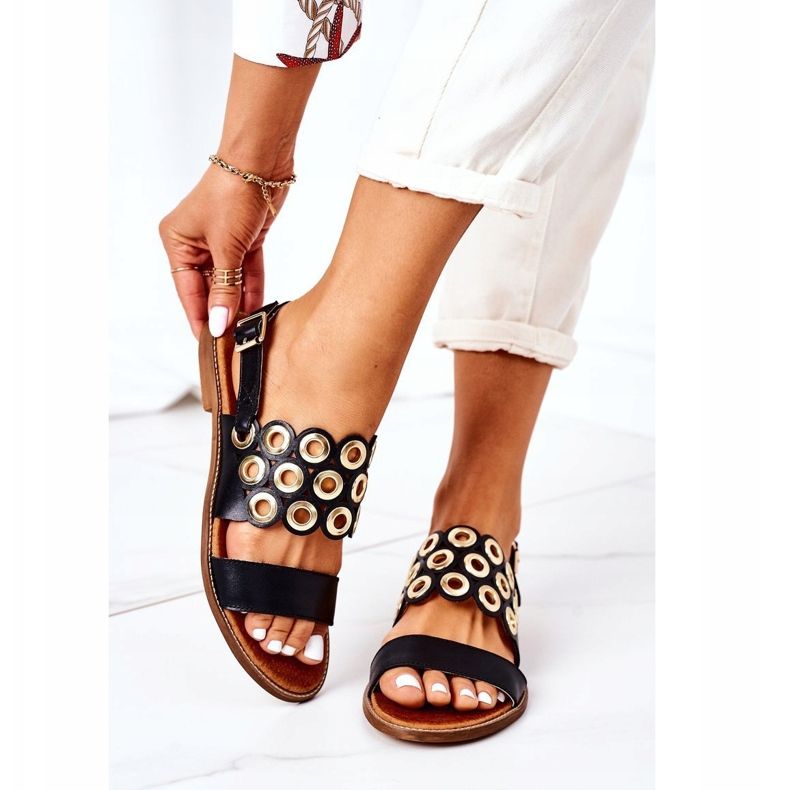 Lewski Shoes Sandálias de couro perfurado sapatos Lewski 3042 preto 2