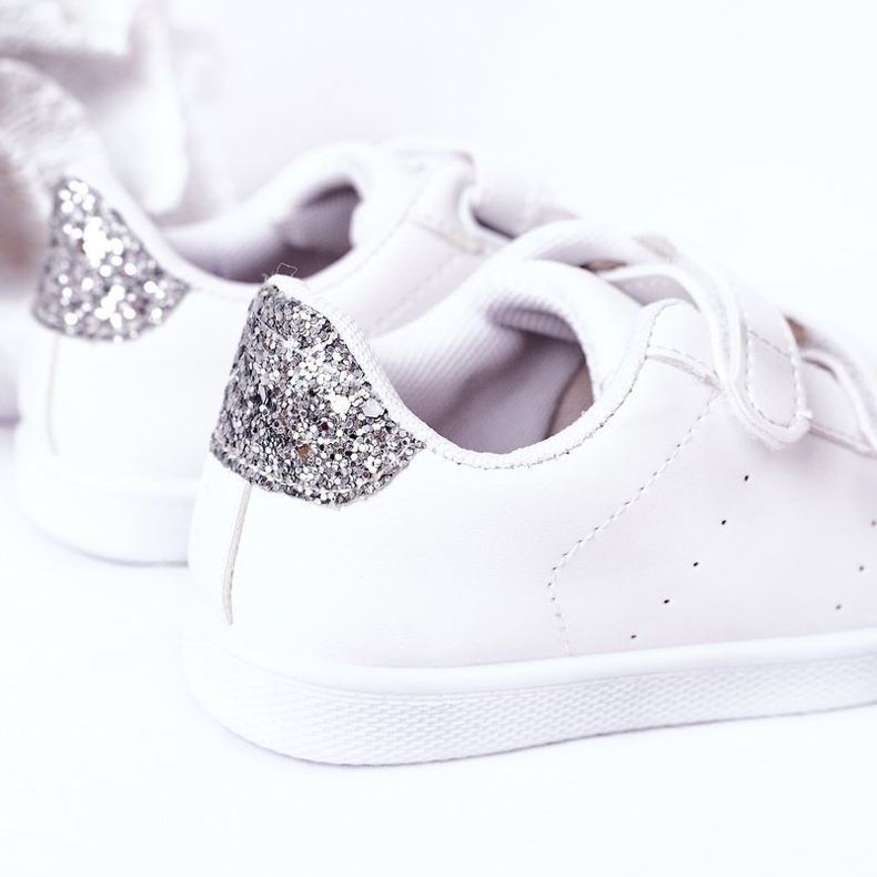 Tênis infantil com velcro branco e prata linda garota 1