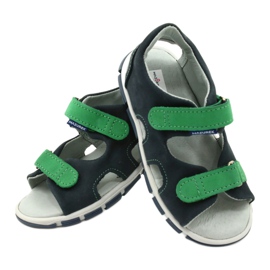 Sandálias de couro para meninos para velcro mazurek 314 marinho verde azul 4