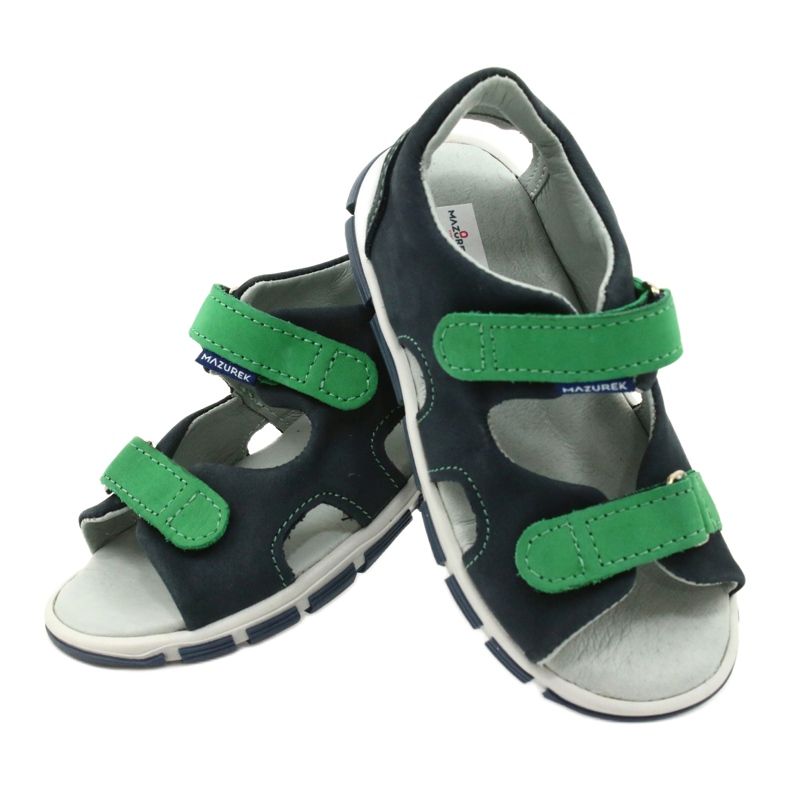 Sandálias de couro para meninos para velcro mazurek 314 marinho verde azul 4