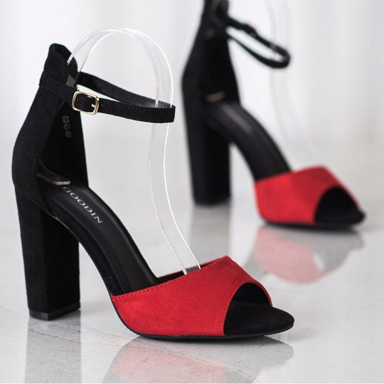 Goodin Sandálias de camurça em um bar preto vermelho 1