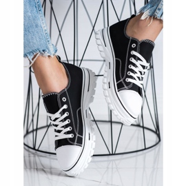 SHELOVET Tênis com couro ecológico na plataforma preto 2