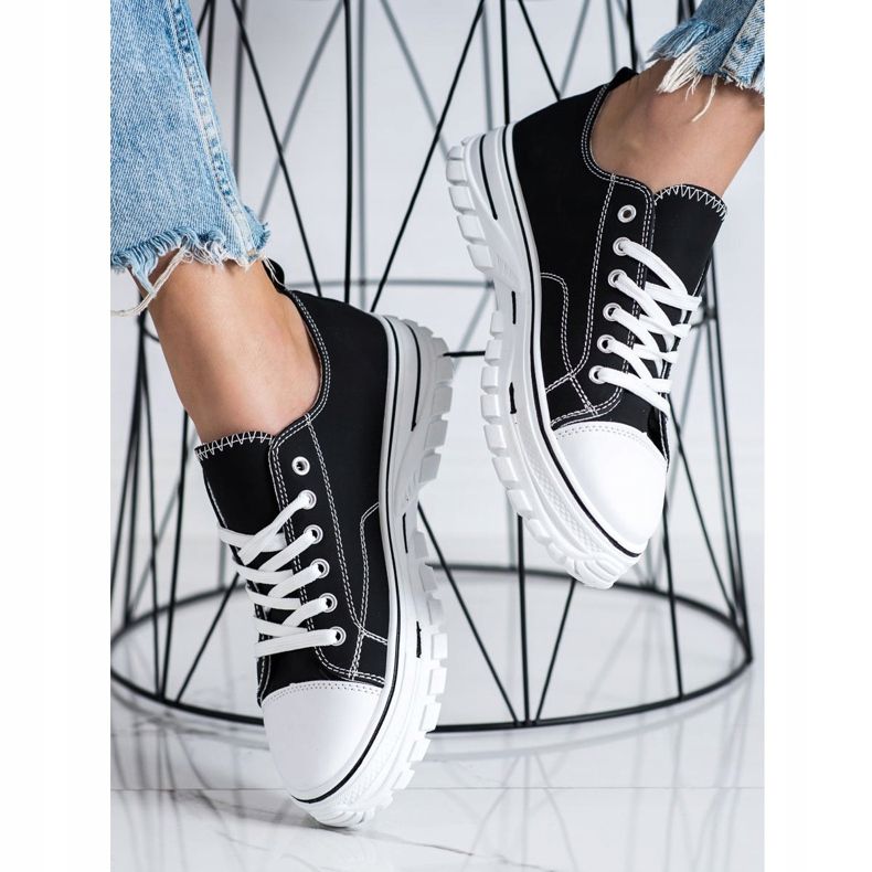 SHELOVET Tênis com couro ecológico na plataforma preto 2