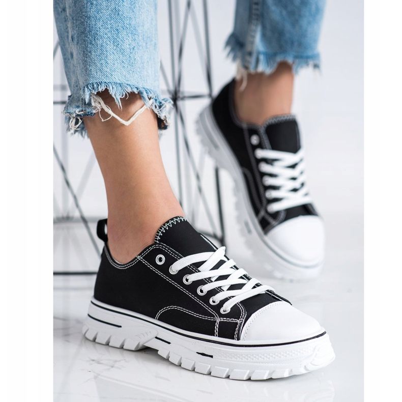 SHELOVET Tênis com couro ecológico na plataforma preto 1