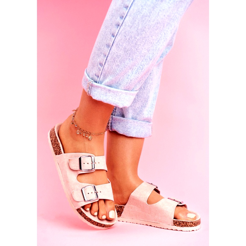 EVE Chinelos femininos em cortiça com fechos rosa Si Senor 1