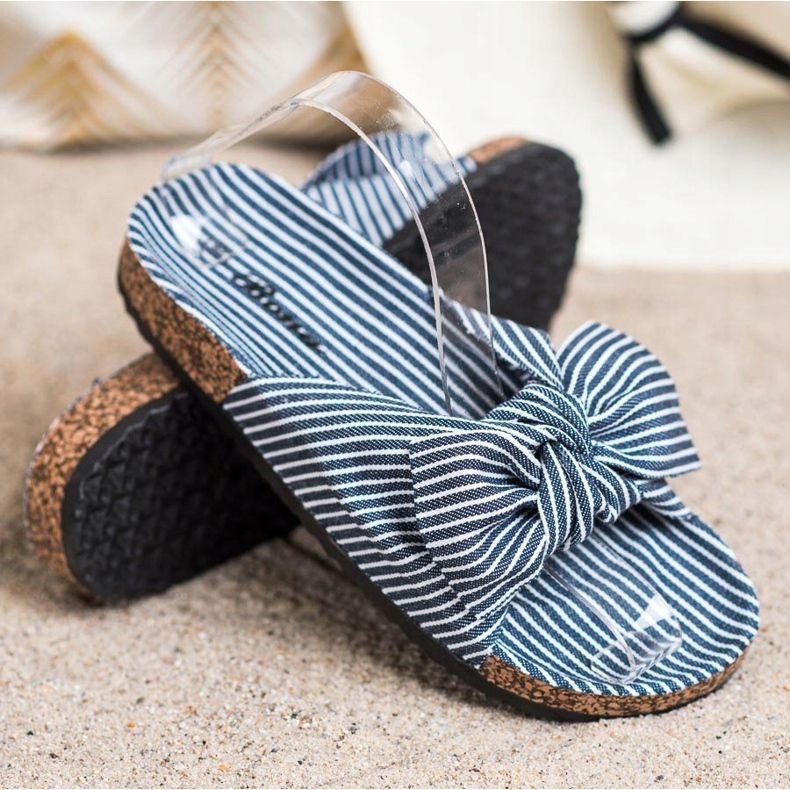 Bona Chinelos com laço listrado branco azul 1