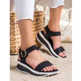 Groto Gogo Sandálias na plataforma com brilho preto 1