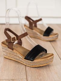 Bona Sandálias de cunha elegantes castanho preto 1