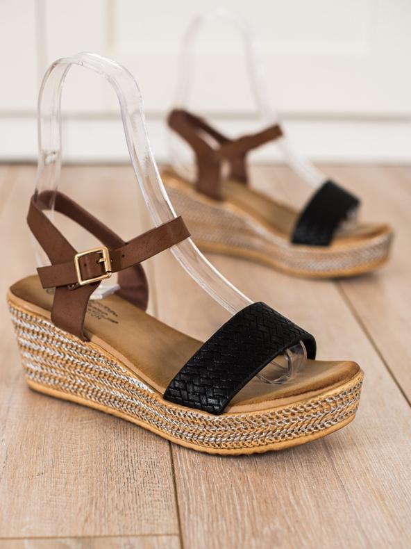 Bona Sandálias de cunha elegantes castanho preto 1