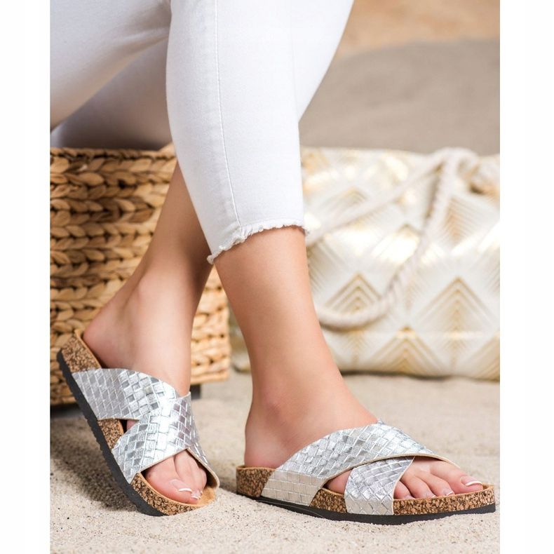 Bona Chinelos confortáveis ​​de couro ecológico prata 2