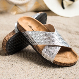 Bona Chinelos confortáveis ​​de couro ecológico prata 1