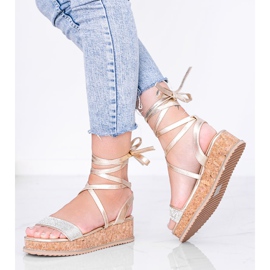 Sandálias douradas amarradas com zircões Ves dourado 1 Sandálias douradas amarradas com zircões Ves dourado 1