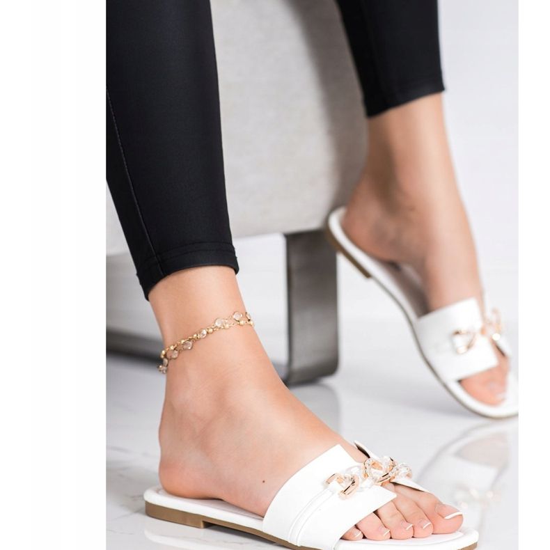 Renda Chinelos Elegantes Com Ornamento branco 1