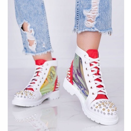 Botas brancas e vermelhas transparentes com tachas Lea branco vermelho 1