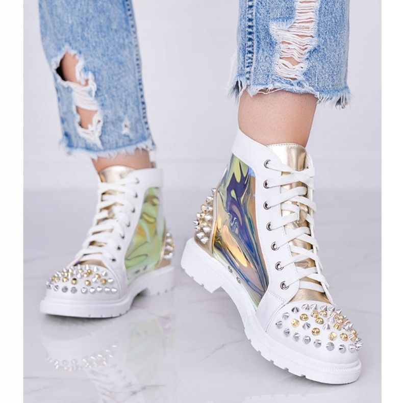 Botas brancas e douradas transparentes com tachas Lea branco 1 Botas brancas e douradas transparentes com tachas Lea branco 1