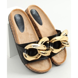 Chinelos pretos com corrente grossa preta CK201 preto 1