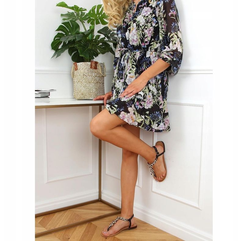 Chinelos de sandálias com pedras pretas 620-71 Preto 1