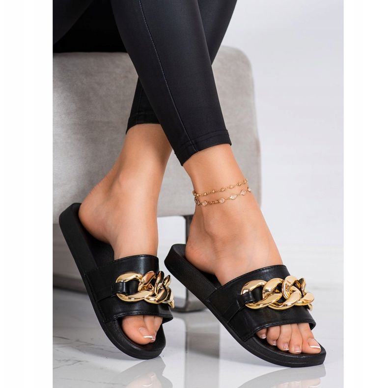 SHELOVET Chinelos Pretos Com Ornamento 2