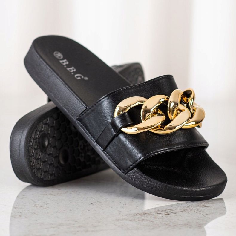 SHELOVET Chinelos Pretos Com Ornamento 1