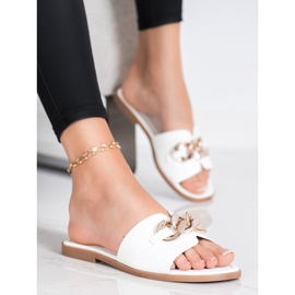 SHELOVET chinelos com enfeite dourado branco 2 SHELOVET chinelos com enfeite dourado branco 2