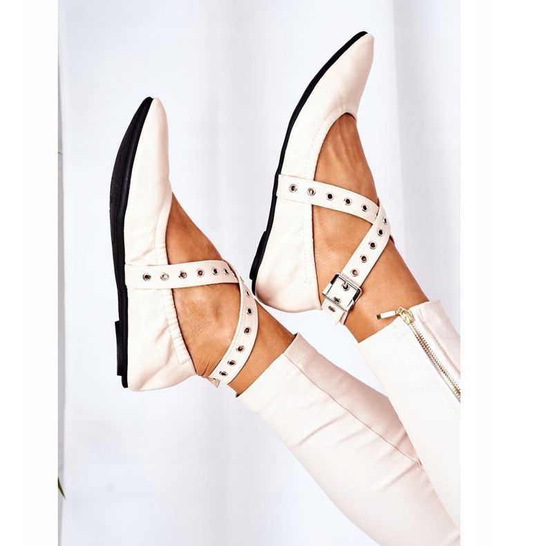 Bailarinas de couro dobrável Lu Boo Beige bege 1
