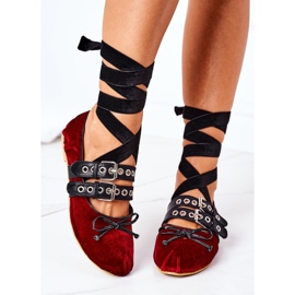 Tied Velour Ballerinas Lu Boo Burgundy vermelho 2