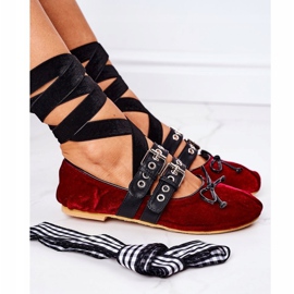 Tied Velour Ballerinas Lu Boo Burgundy vermelho 1
