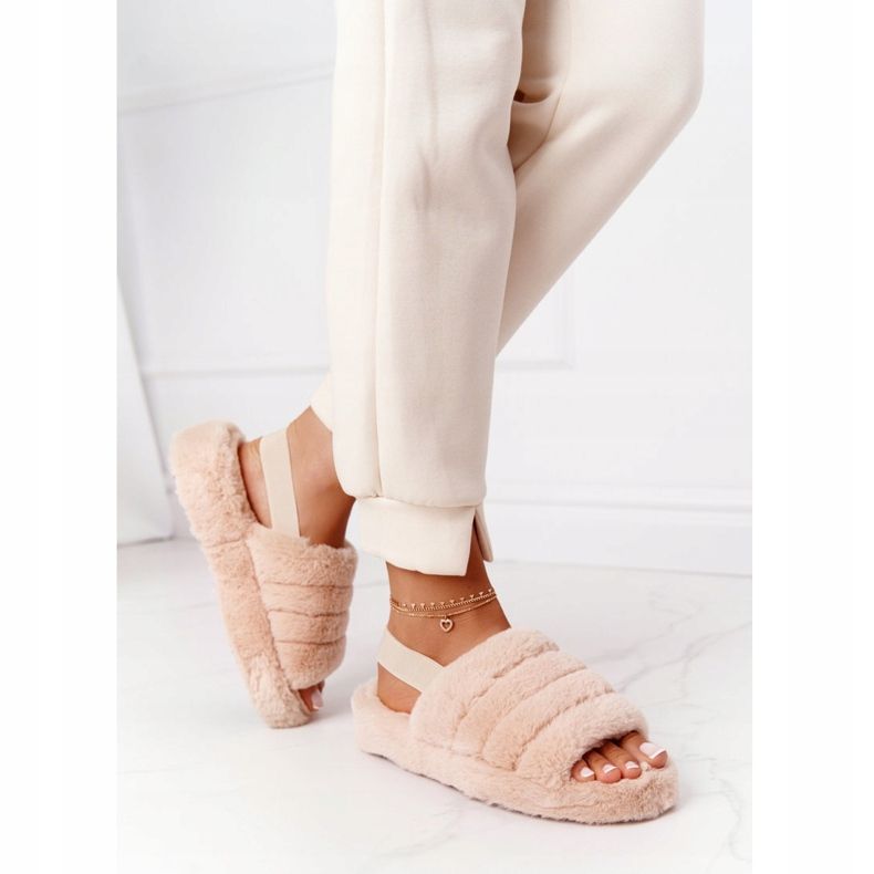 PS1 Chinelos de pele em plataforma de floco de neve bege 1