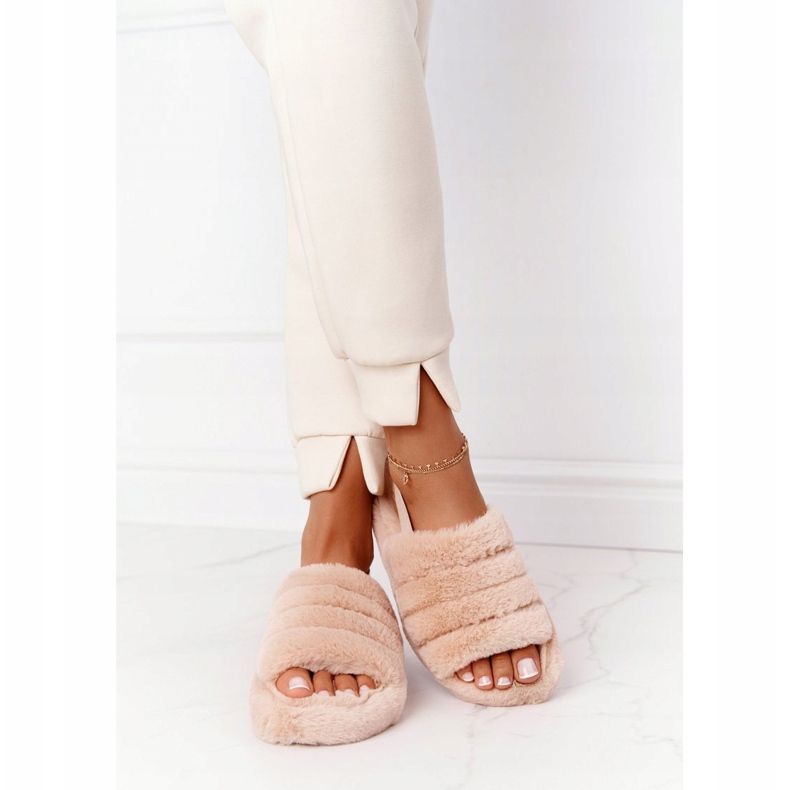 PS1 Chinelos de pele em plataforma de floco de neve bege 2