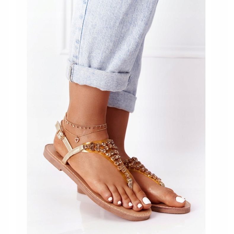 Chinelos de sandálias com pedras Lu Boo Golden dourado 2