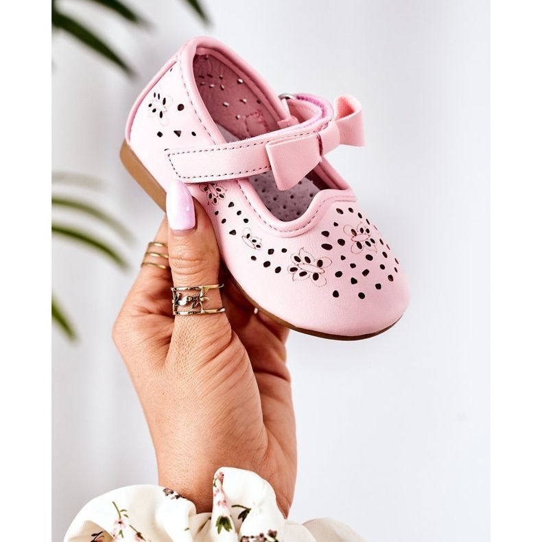 Apawwa Bailarinas de couro infantil com velcro rosa mireia 1