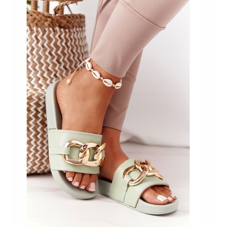 PS1 Chinelos de borracha de um momento com corrente verde claro 2 PS1 Chinelos de borracha de um momento com corrente verde claro 2