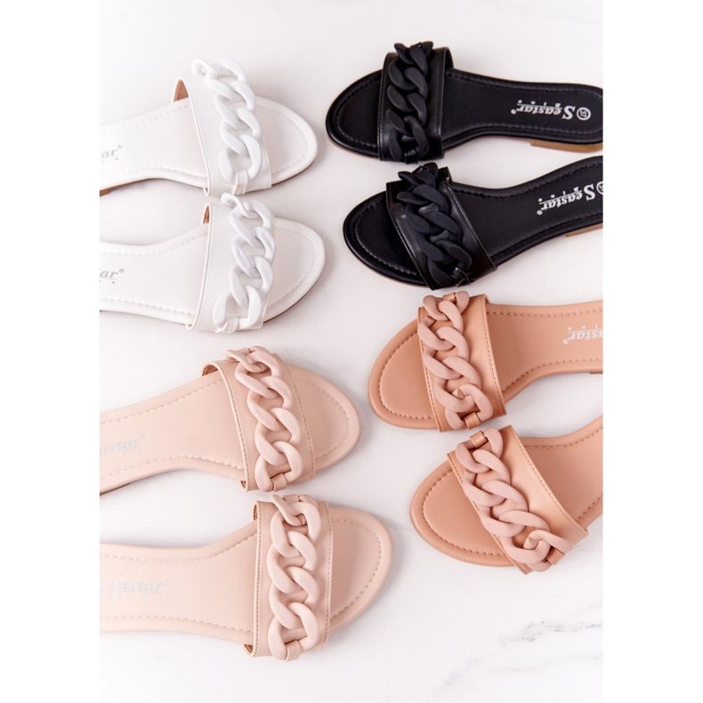 PS1 Chinelos de couro com corrente preta passo a passo preto 1